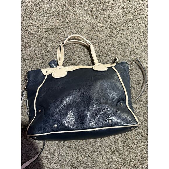 Coach Mickie Spectator Leather Satchel Tote Chalk/Navy Women's Bag - Picture 8 of 9